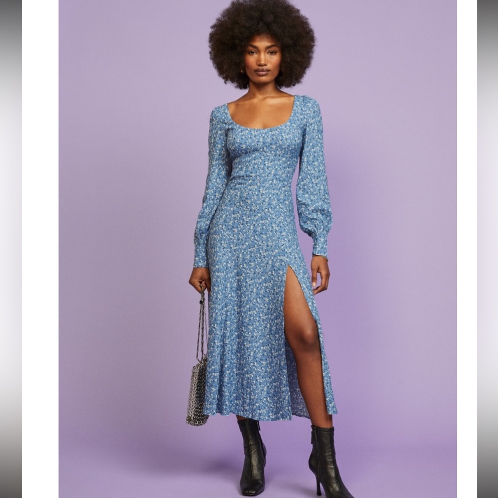 Reformation Alessi Dress Blue and White Long Sleeve Dress